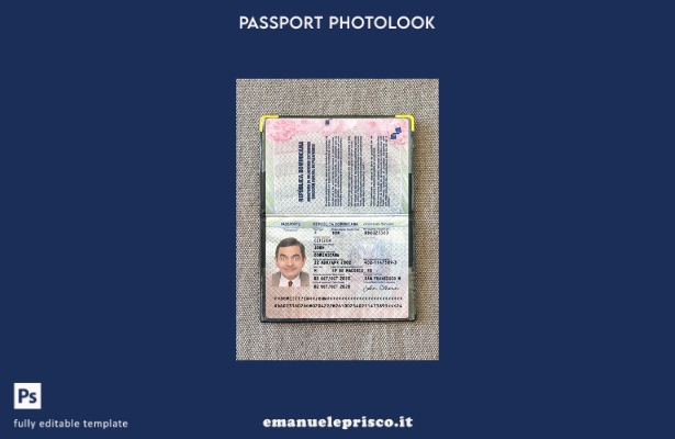 Modello di versione photolook presente del passaporto della Repubblica Dominican